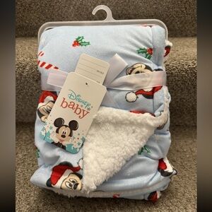 Baby Blanket Christmas Disney Mickey Mouse Blue 30x40 Plush New With Tags